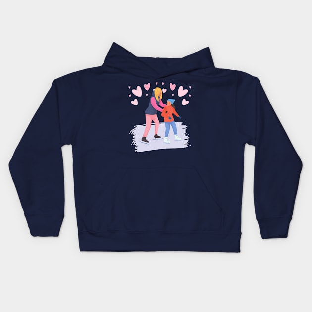 Mom and Daughter ice skating together Kids Hoodie by Zobayer